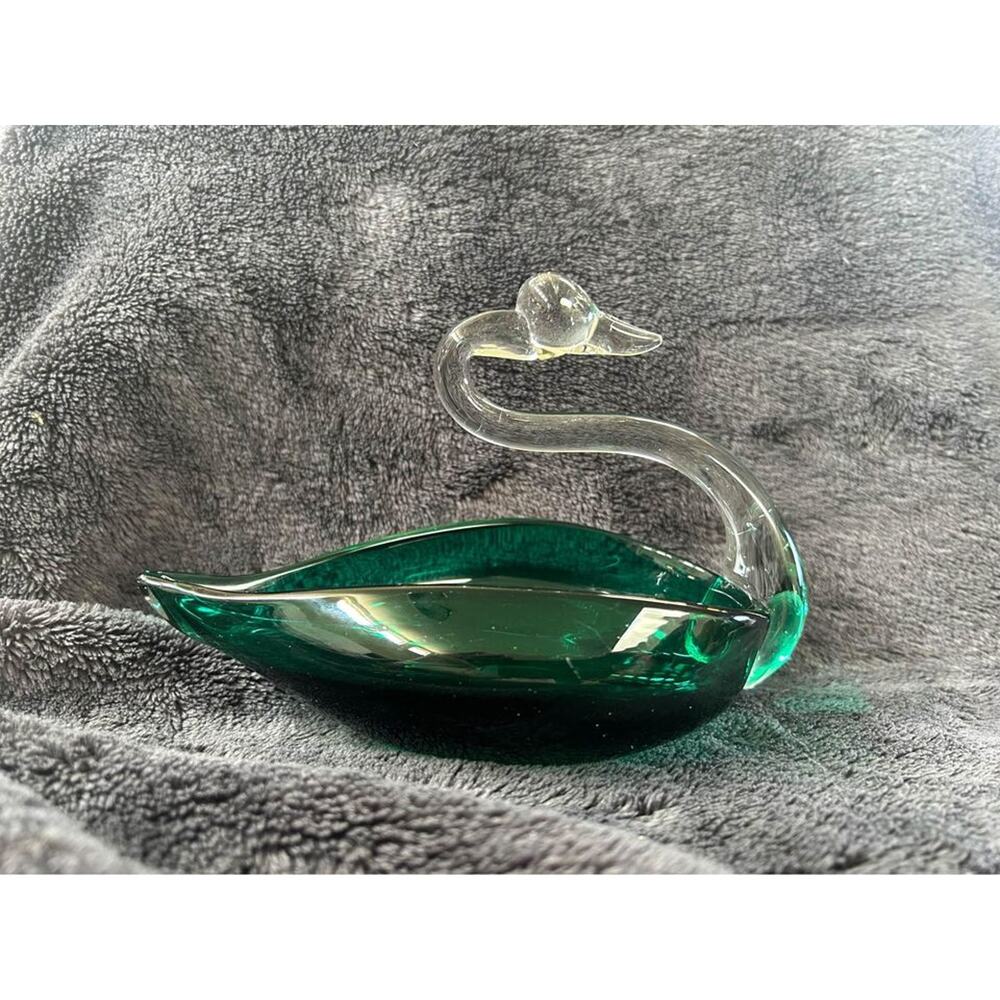 Vintage Arnart Creation Emerald Green Glass Swan
